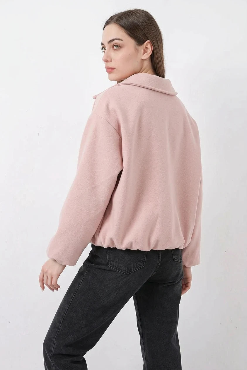 Kadın Gömlek Yaka Büzgülü Oversize Pamuklu Ceket
