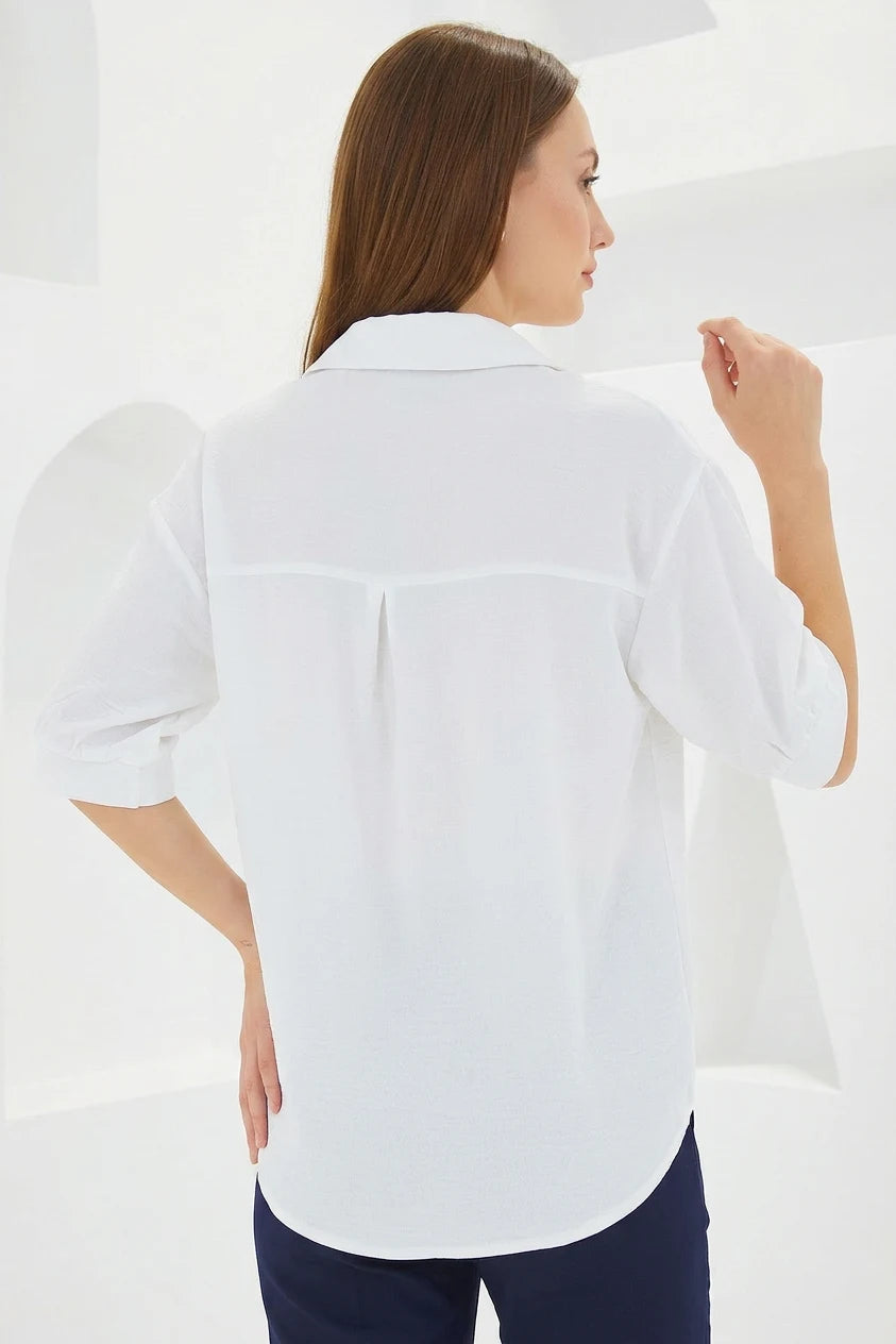 Kadın Oversize Kesim Kısa Kol Keten Gömlek