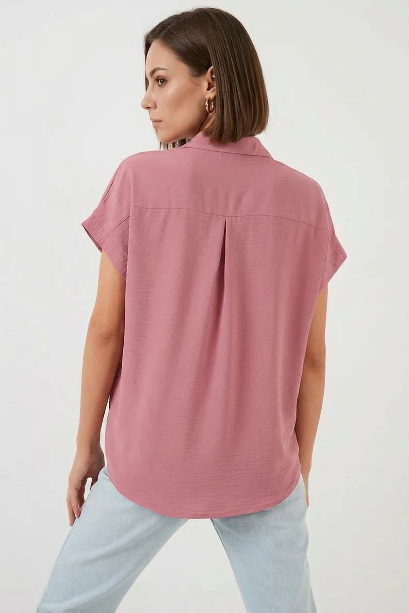Kadın Kısa Kol Oversize Gömlek