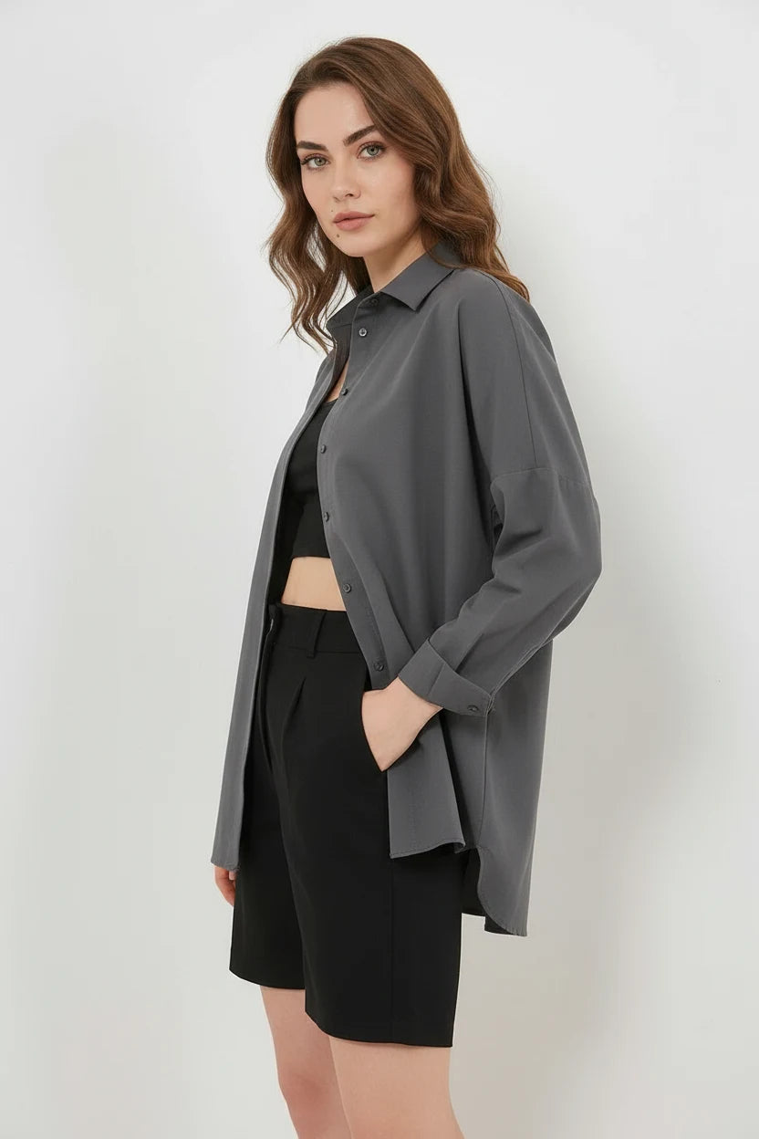 Kadın Oversize Kesim Basic Pamuklu Gömlek – Renk Seçenekleri 2