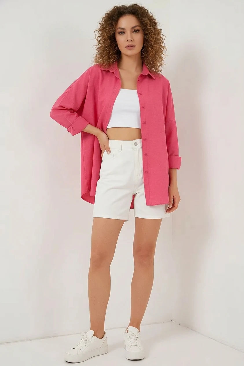 Kadın Oversize Kesim Basic Pamuklu Gömlek – Renk Seçenekleri 1