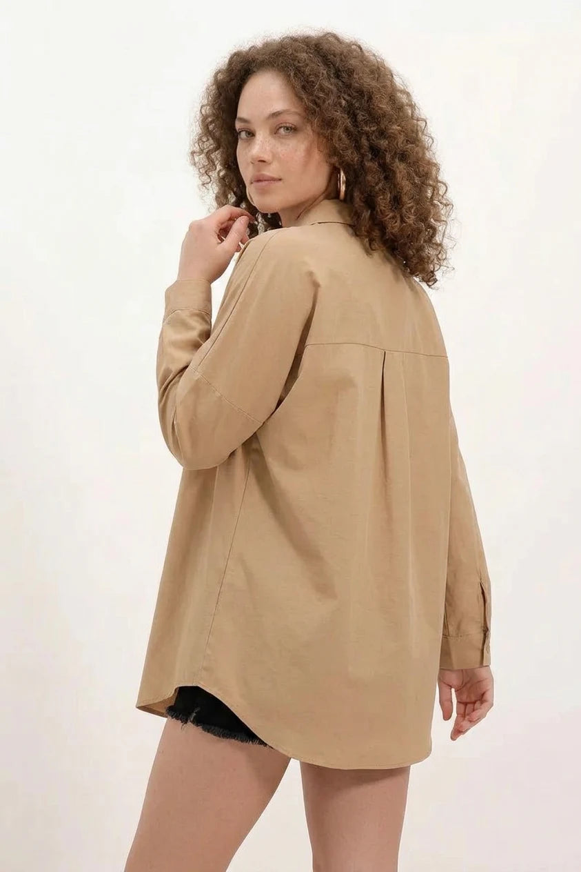 Kadın Basic Oversize Pamuklu Gömlek