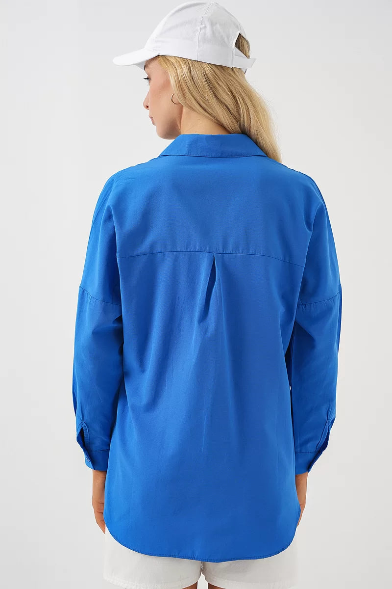 Kadın Uzun Kol Basic Oversize Pamuklu Gömlek