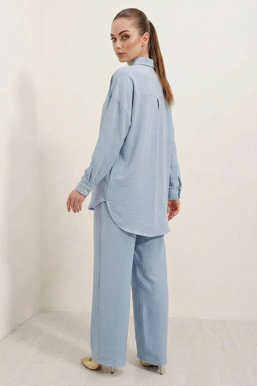 Kadın Bol Paça Oversize Mavi Takım