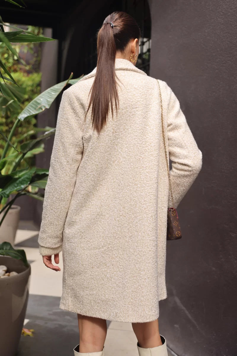 Kadın Klasik Yaka Oversize Kaşe Kaban