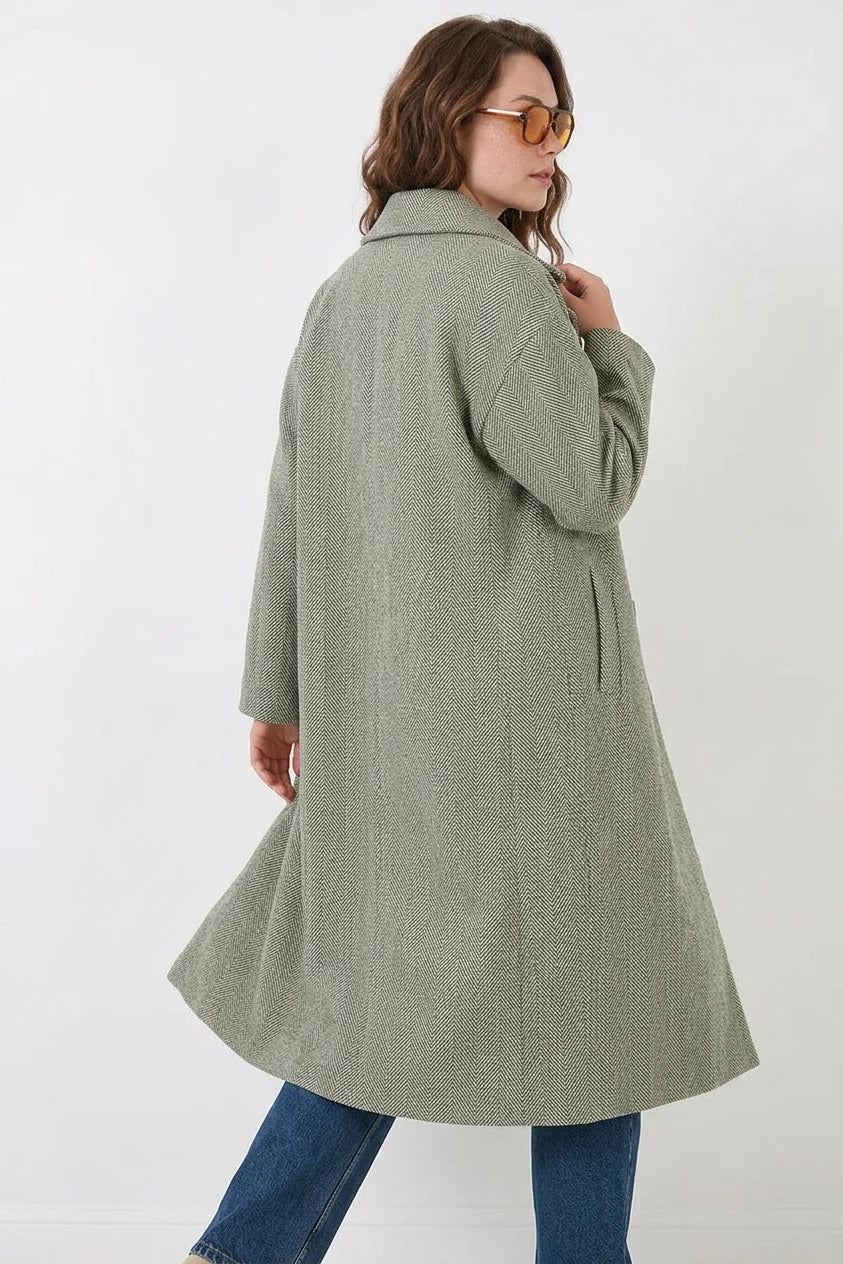 Kadın Klasik Yaka Geniş Kesim Oversize Kaşe Kaban