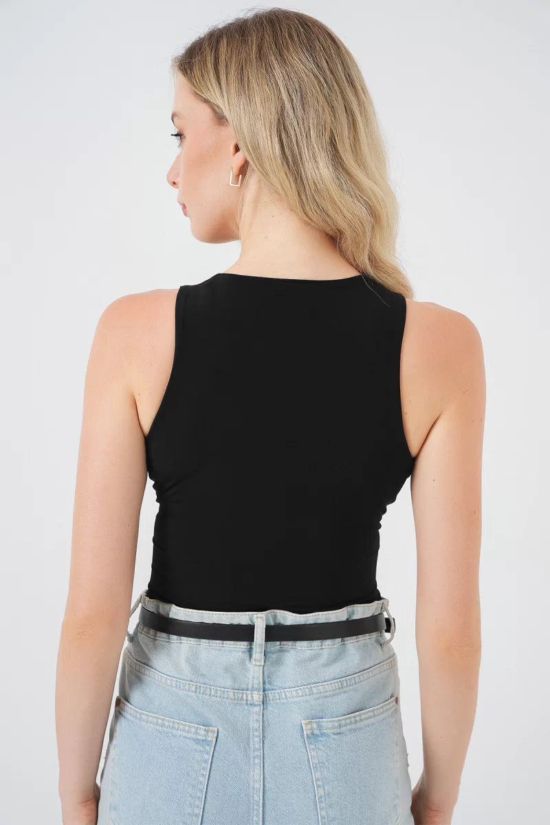 Kadın Halter Yaka Siyah Body