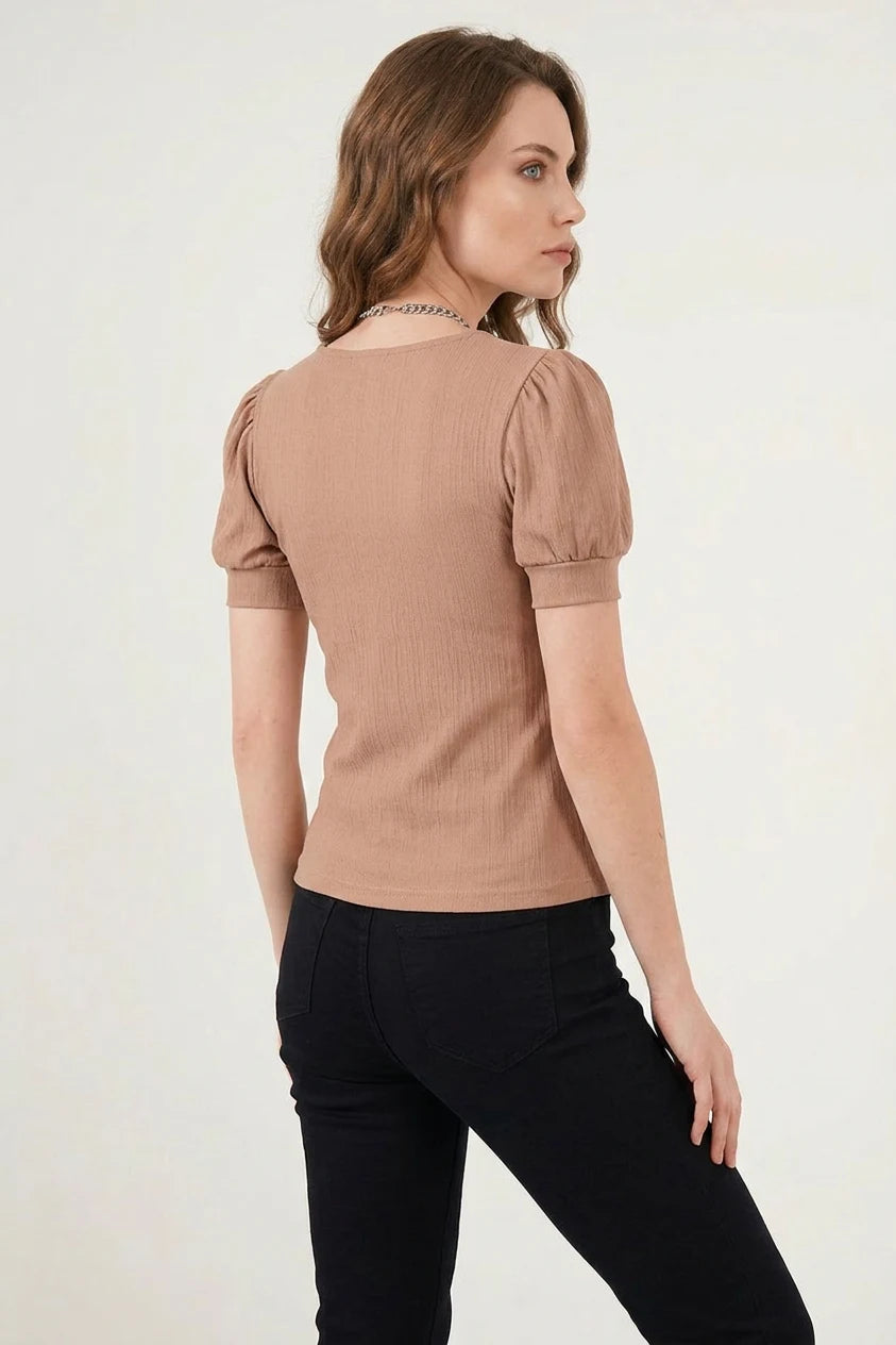 Kadın Kare Yaka Kısa Kol Bluz