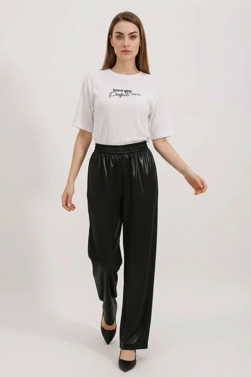 Kadın Oversize Baskılı Beyaz Tişört