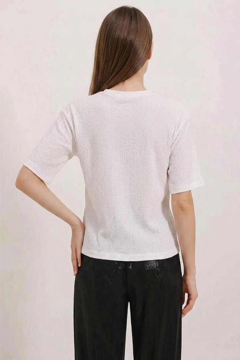 Kadın Oversize Baskılı Beyaz Tişört