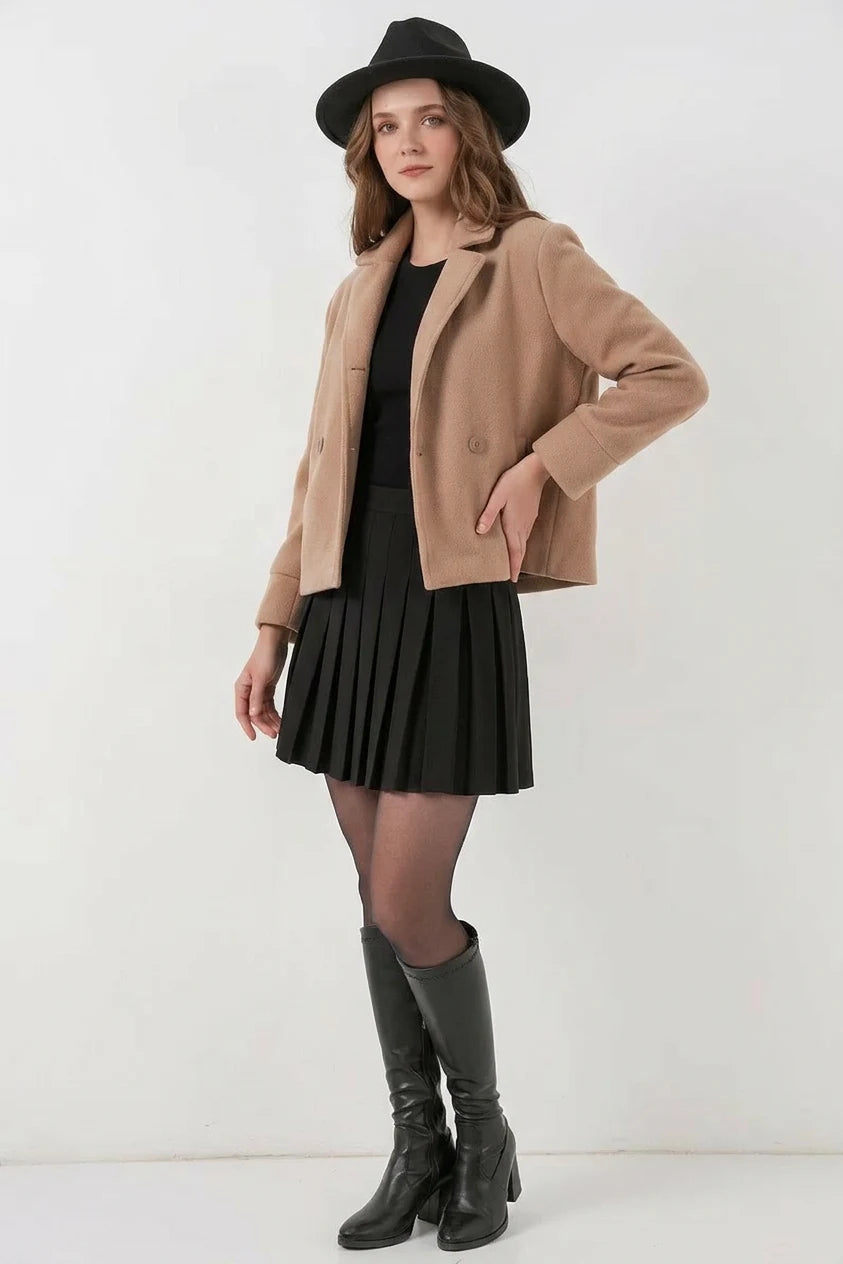 Kadın Klasik Yaka Kısa Kol Pamuklu Bisküvi Ceket