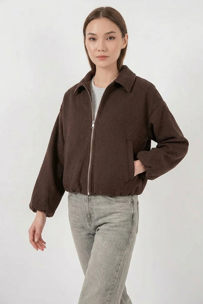 Kadın Gömlek Yaka Büzgülü Oversize Pamuklu Ceket