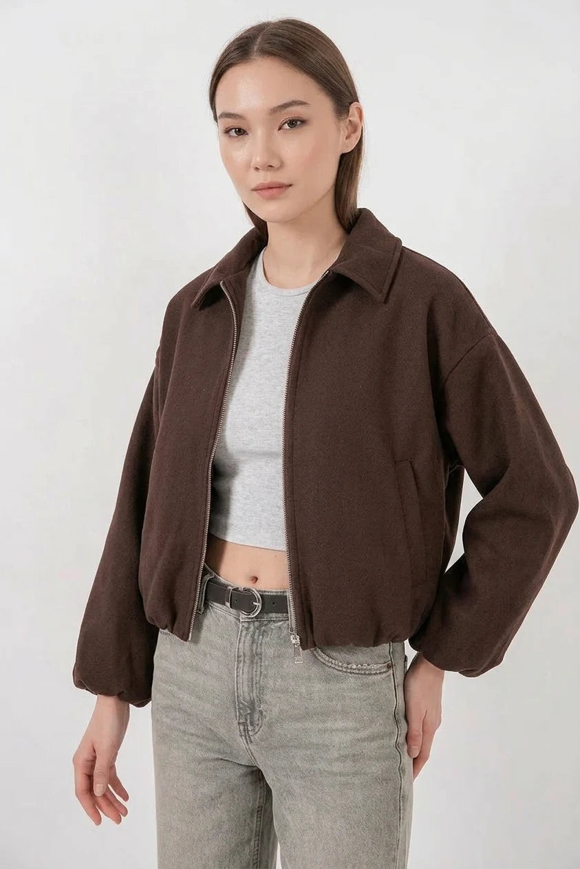 Kadın Gömlek Yaka Büzgülü Oversize Pamuklu Ceket