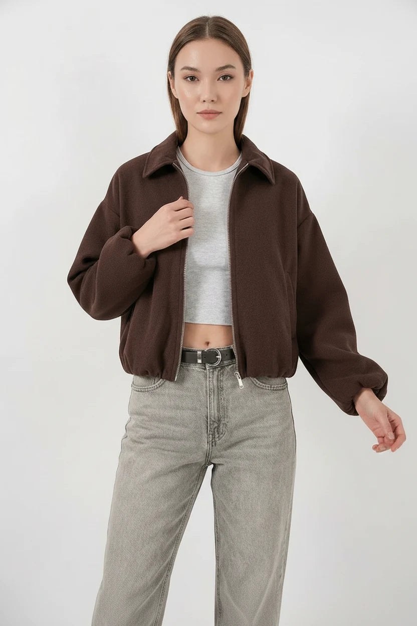 Kadın Gömlek Yaka Büzgülü Oversize Pamuklu Ceket