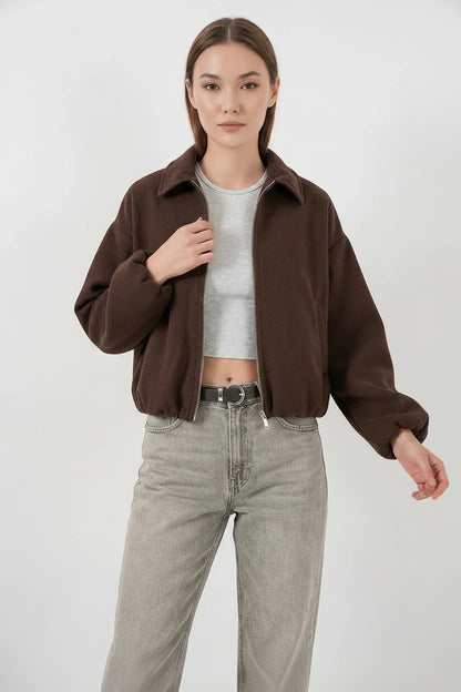 Kadın Gömlek Yaka Büzgülü Oversize Pamuklu Ceket
