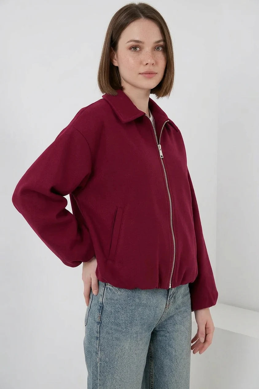 Kadın Gömlek Yaka Büzgülü Oversize Pamuklu Ceket