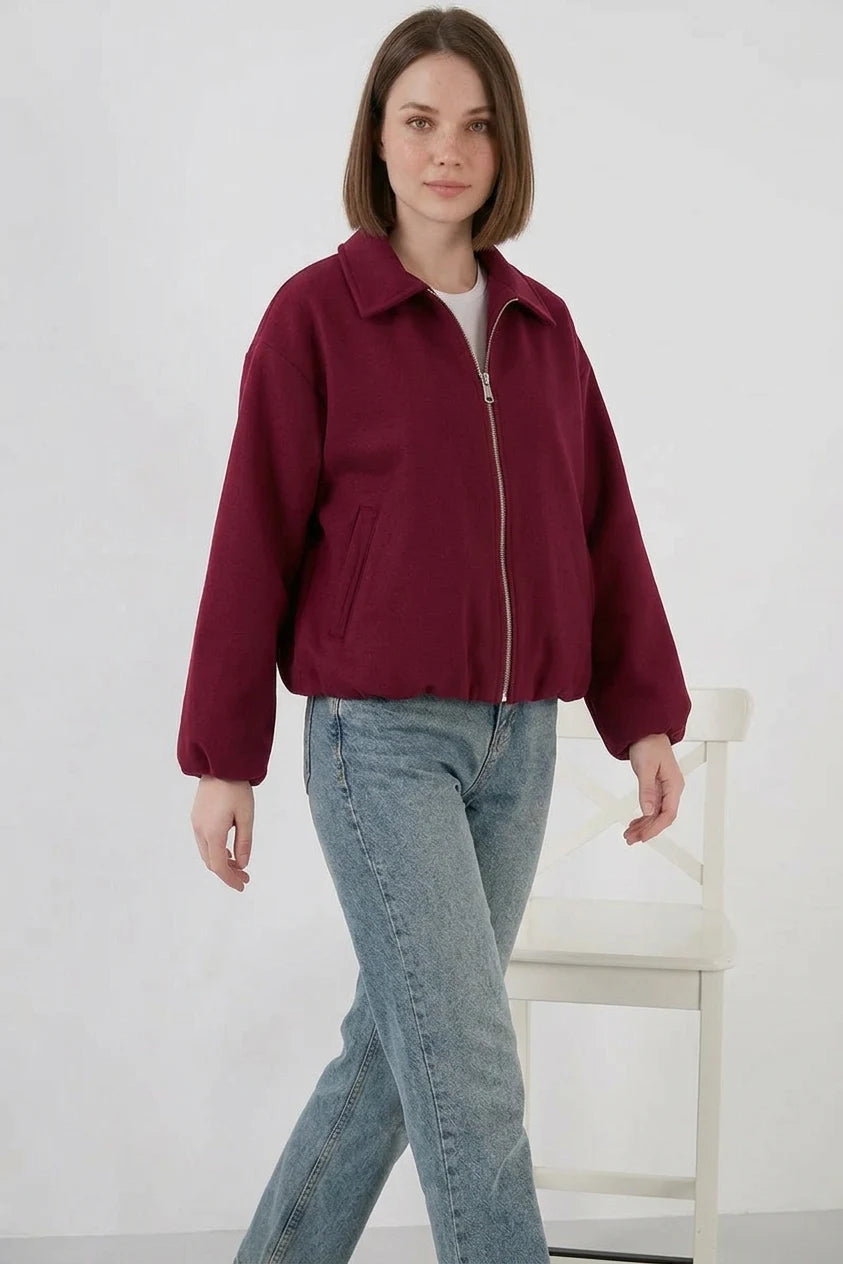 Kadın Gömlek Yaka Büzgülü Oversize Pamuklu Ceket