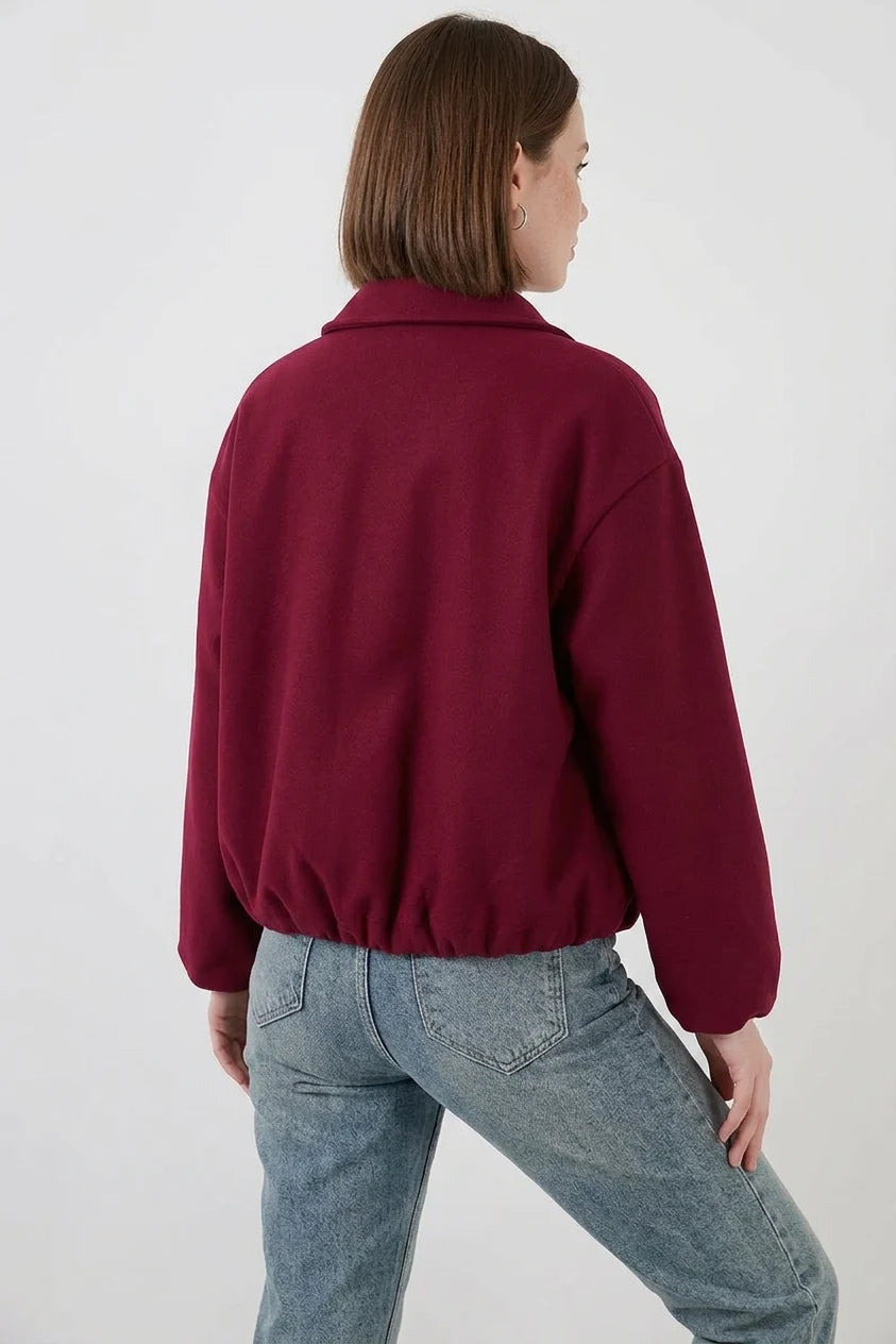 Kadın Gömlek Yaka Büzgülü Oversize Pamuklu Ceket