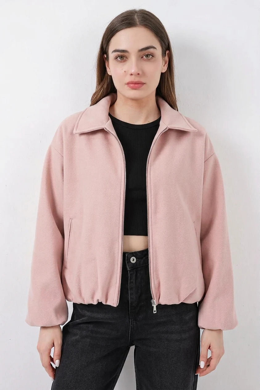 Kadın Gömlek Yaka Büzgülü Oversize Pamuklu Ceket