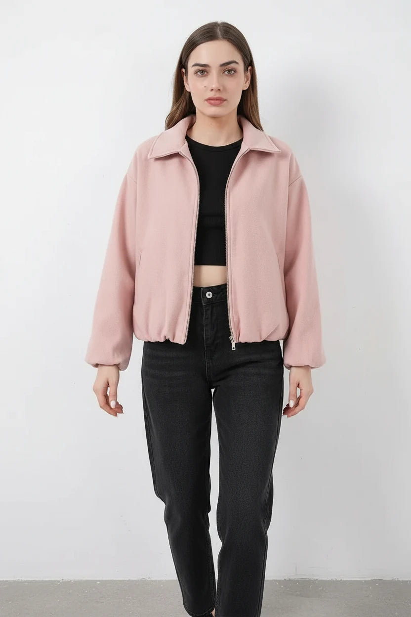 Kadın Gömlek Yaka Büzgülü Oversize Pamuklu Ceket