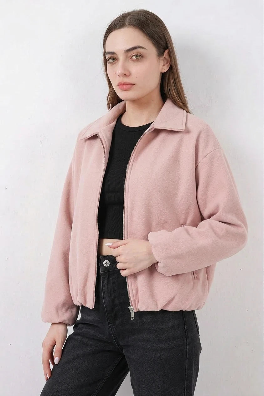 Kadın Gömlek Yaka Büzgülü Oversize Pamuklu Ceket