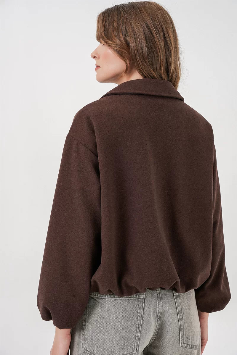 Kadın Gömlek Yaka Büzgülü Oversize Pamuklu Ceket