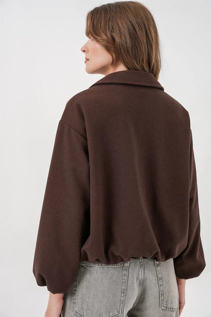 Kadın Gömlek Yaka Büzgülü Oversize Pamuklu Ceket