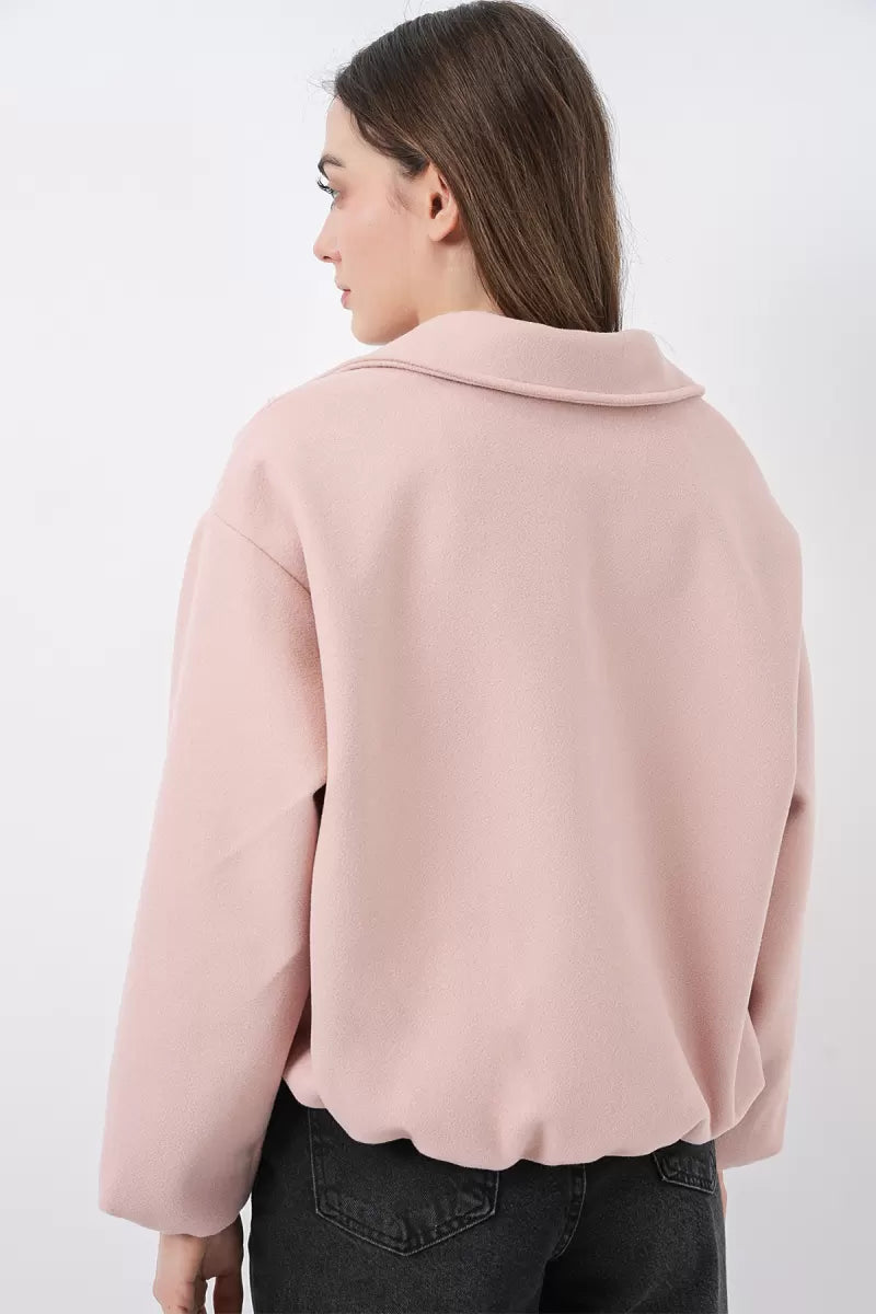 Kadın Gömlek Yaka Büzgülü Oversize Pamuklu Ceket