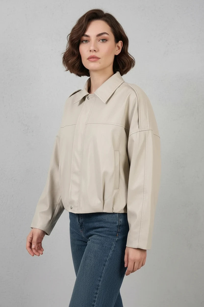 Kadın Gömlek Yaka Oversize Kesim Ceket
