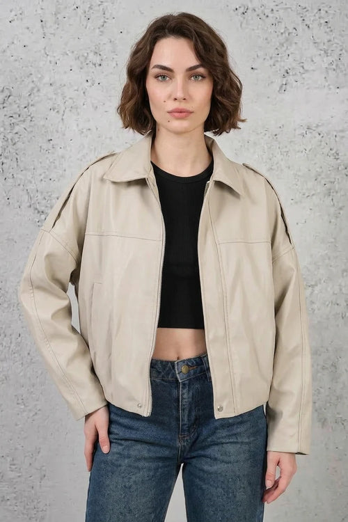 Kadın Gömlek Yaka Oversize Kesim Ceket