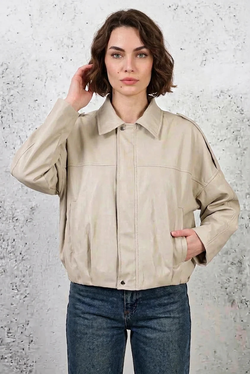 Kadın Gömlek Yaka Oversize Kesim Ceket