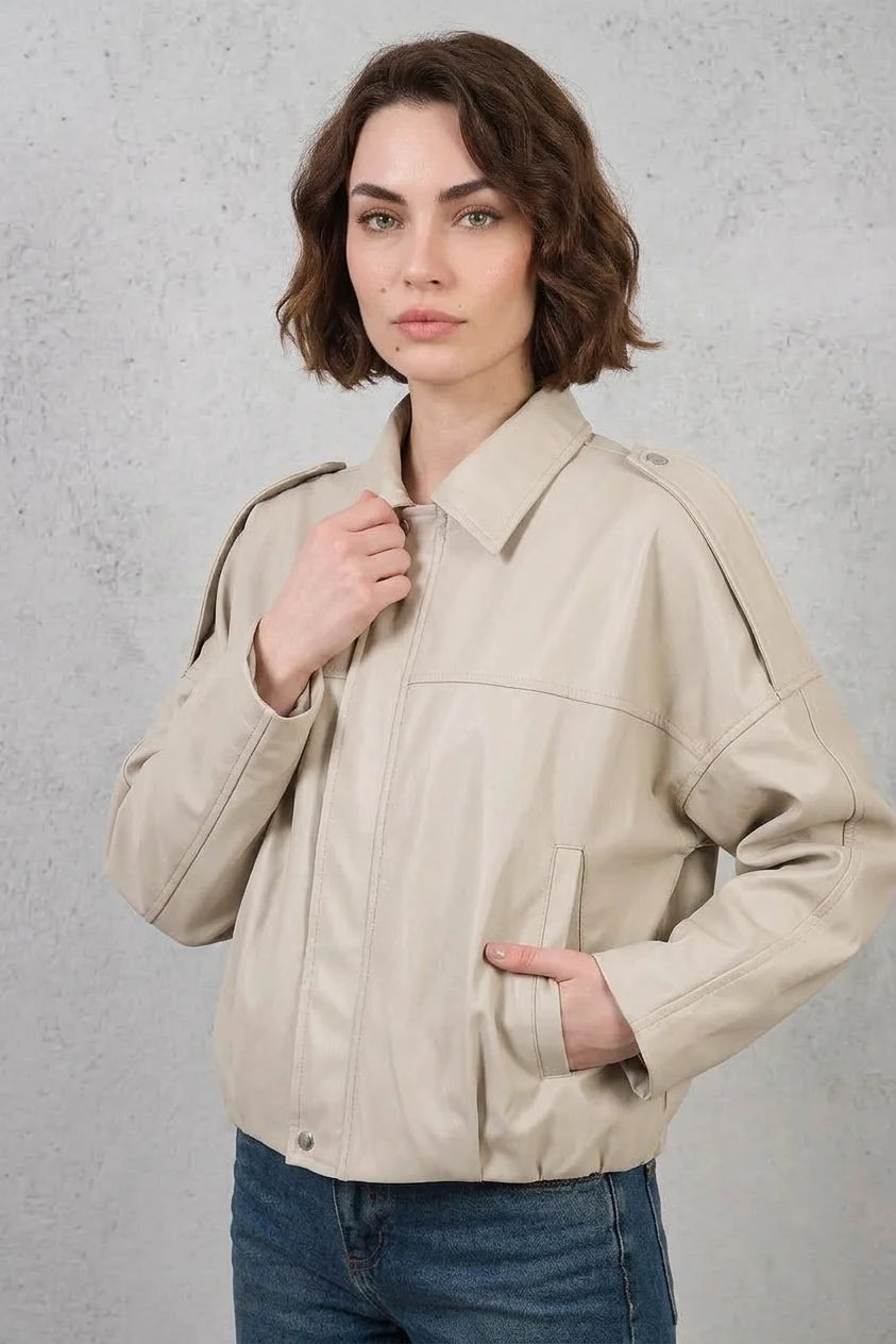 Kadın Gömlek Yaka Oversize Kesim Ceket