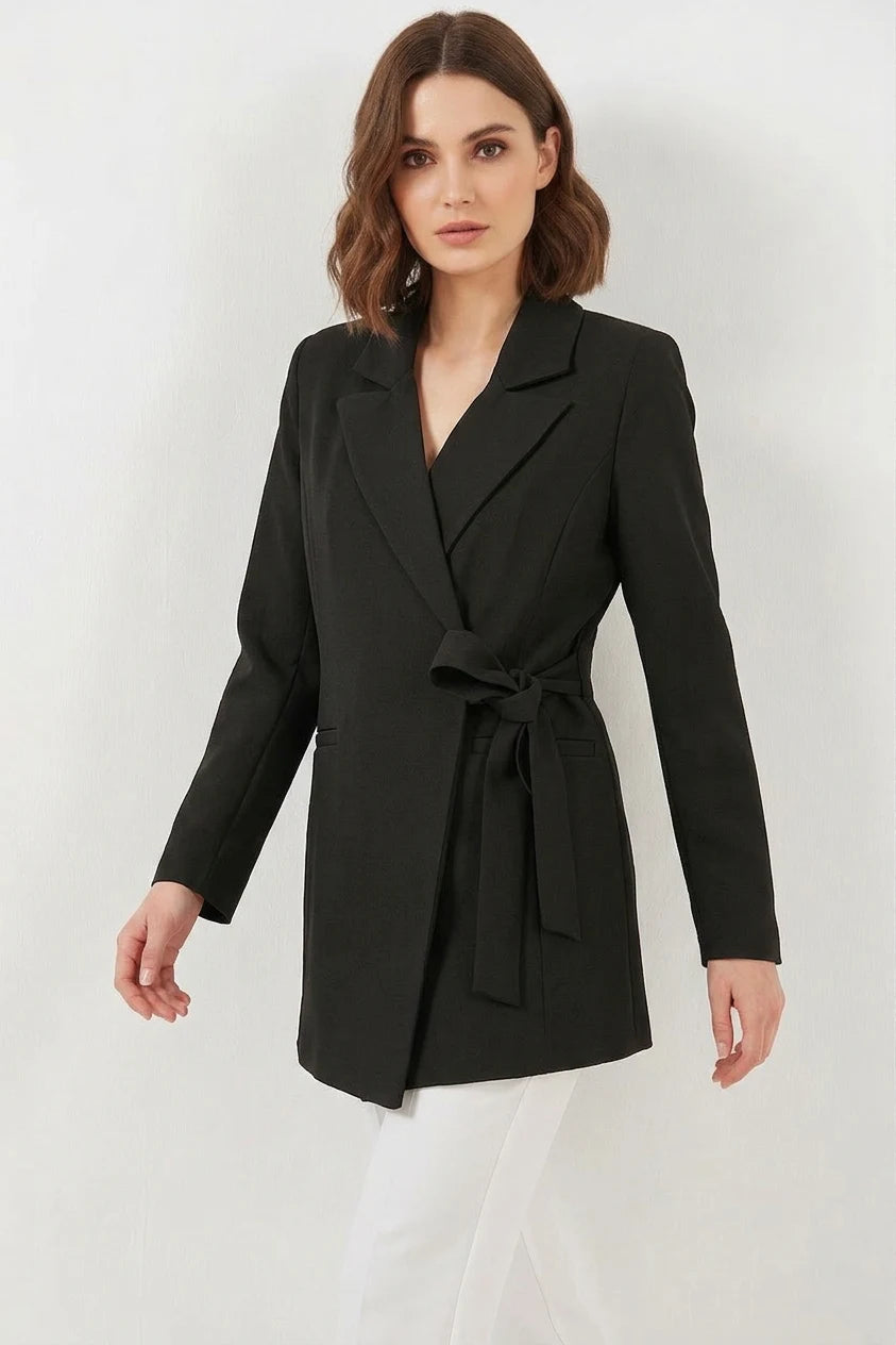 Kadın Blazer Yaka Kuşaklı Yandan Bağlamalı Ceket
