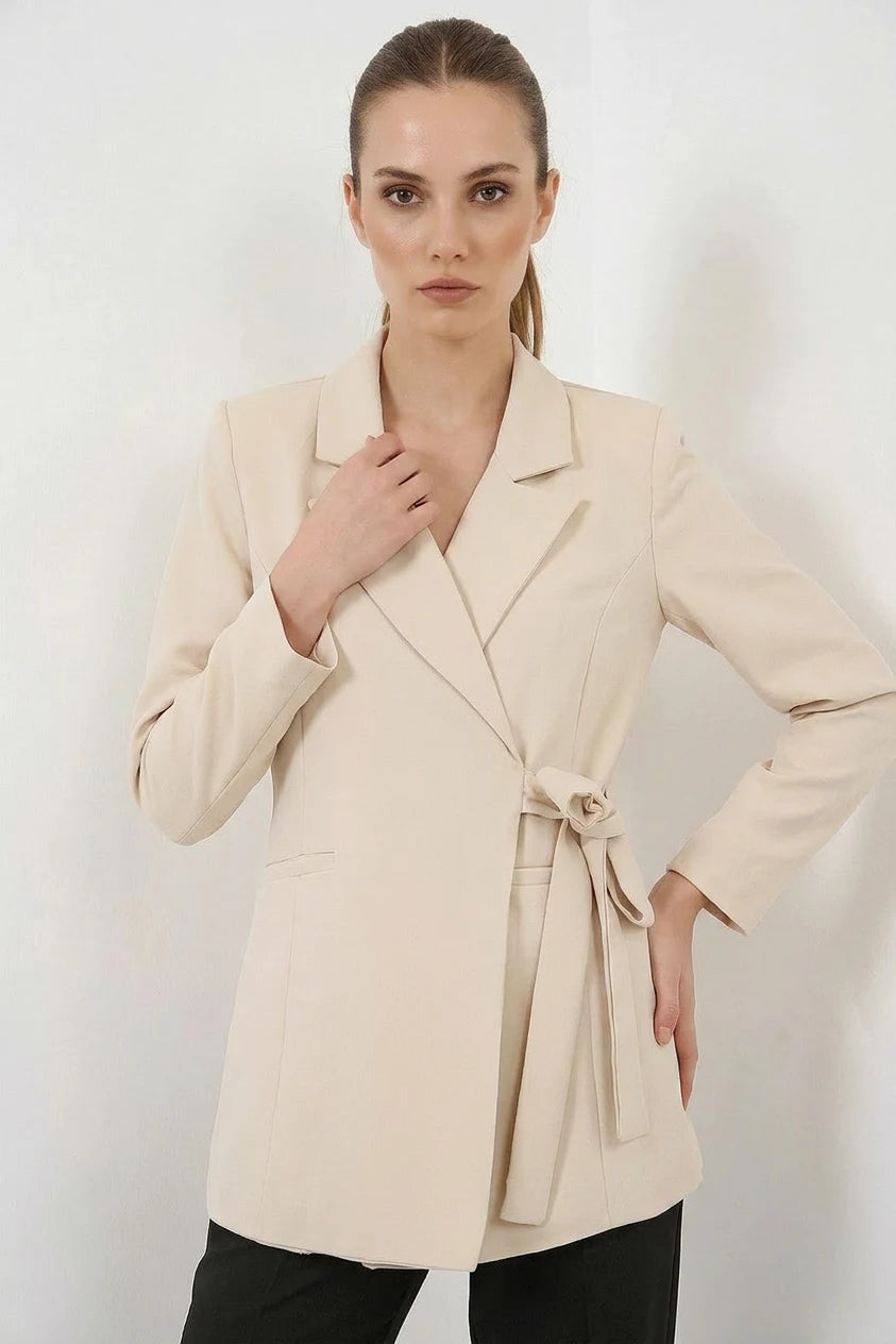 Kadın Blazer Yaka Kuşaklı Yandan Bağlamalı Ceket