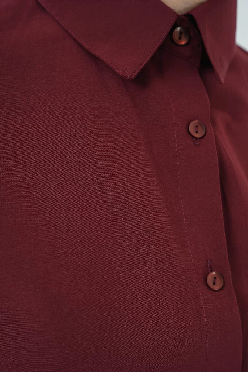 Kadın Basic Oversize Pamuklu Mürdüm Tesettür Gömlek