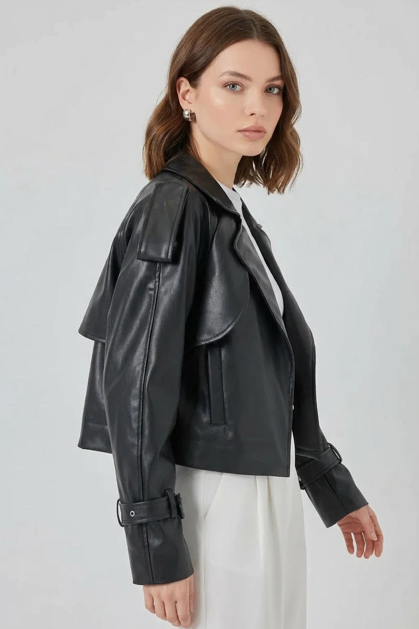 Kadın Geniş Yaka Oversize Siyah Ceket