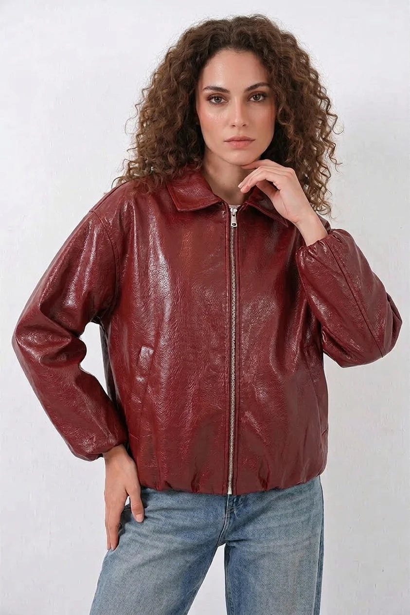 Kadın Gömlek Yaka Oversize Kiremit Ceket