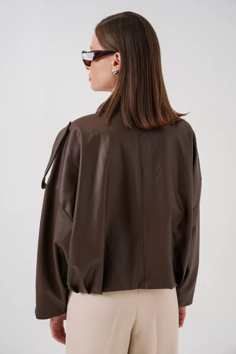 Kadın Gömlek Yaka Oversize Kesim Ceket