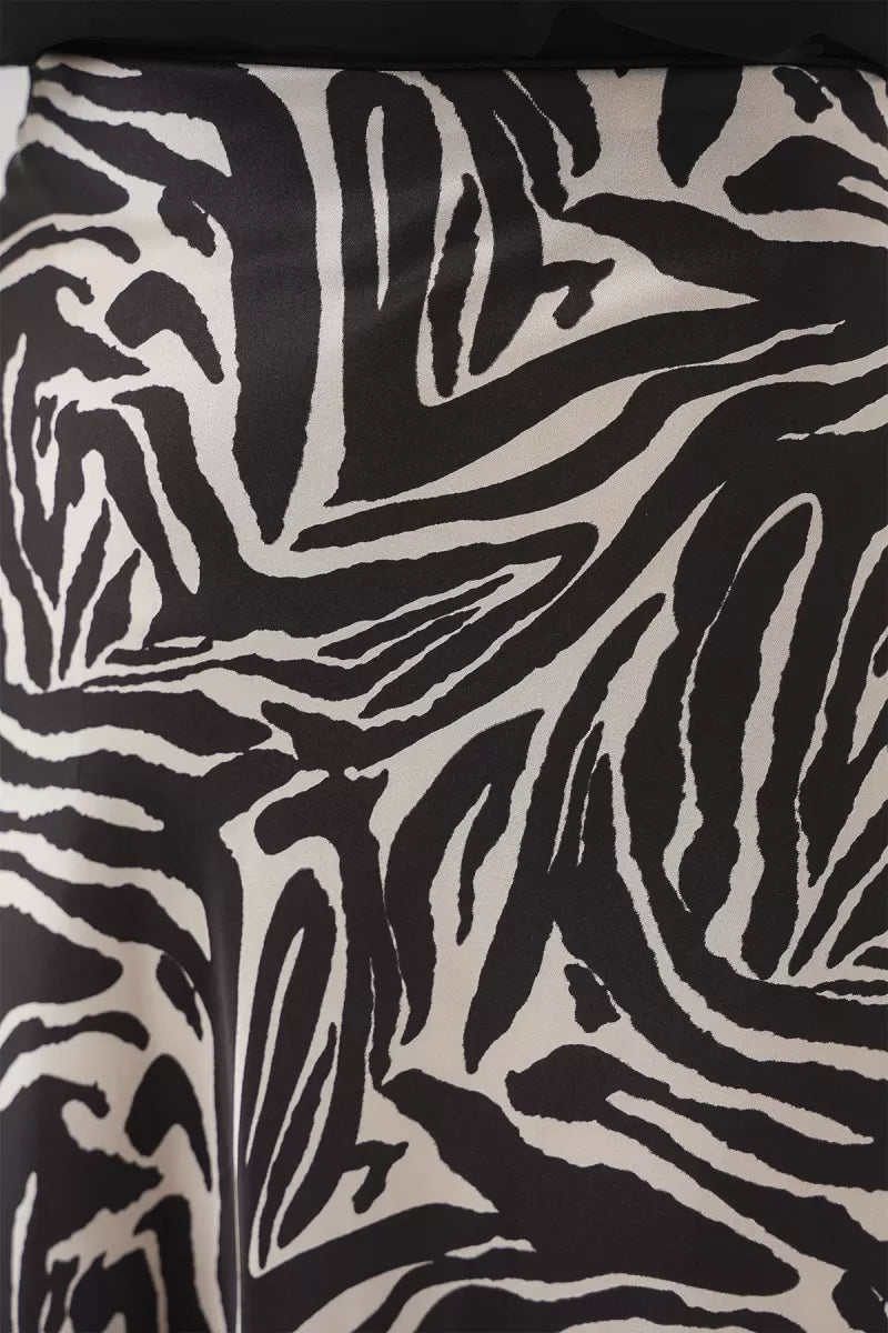 Kadın Zebra Desenli Saten Açık Bej Etek