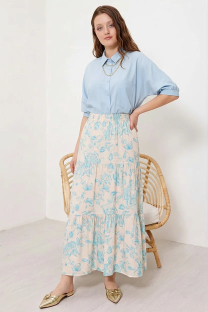 Kadın Çiçek Desenli Viskon Etek