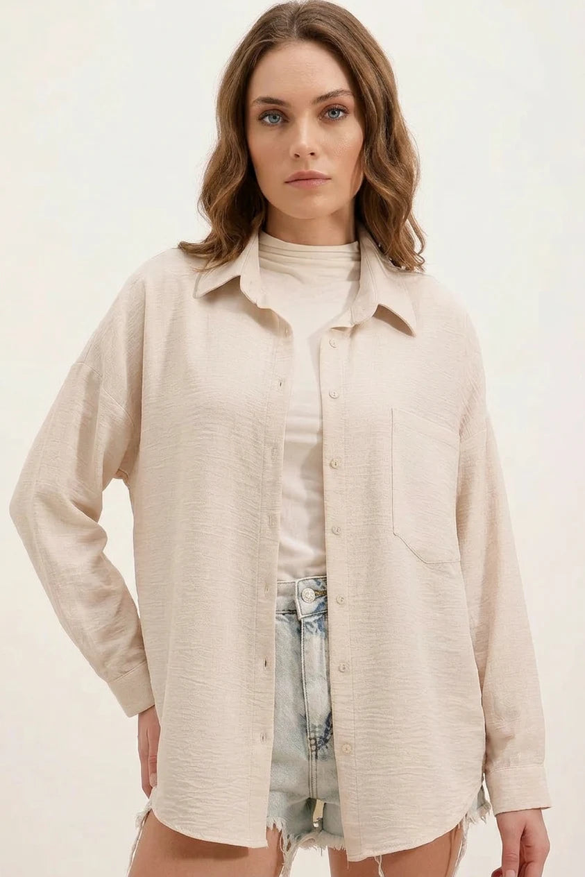 Kadın Tek Cepli Oversize Viskon Gömlek – Renk Seçenekleri 1