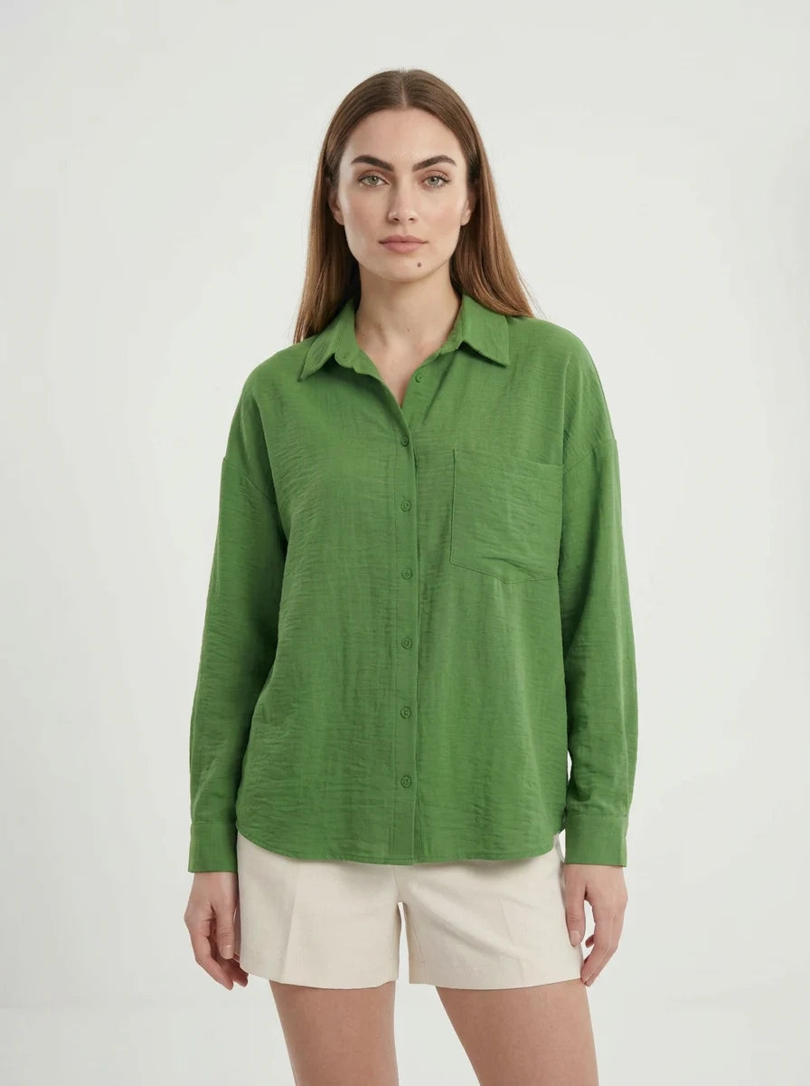 Kadın Tek Cepli Oversize Viskon Gömlek – Renk Seçenekleri 1