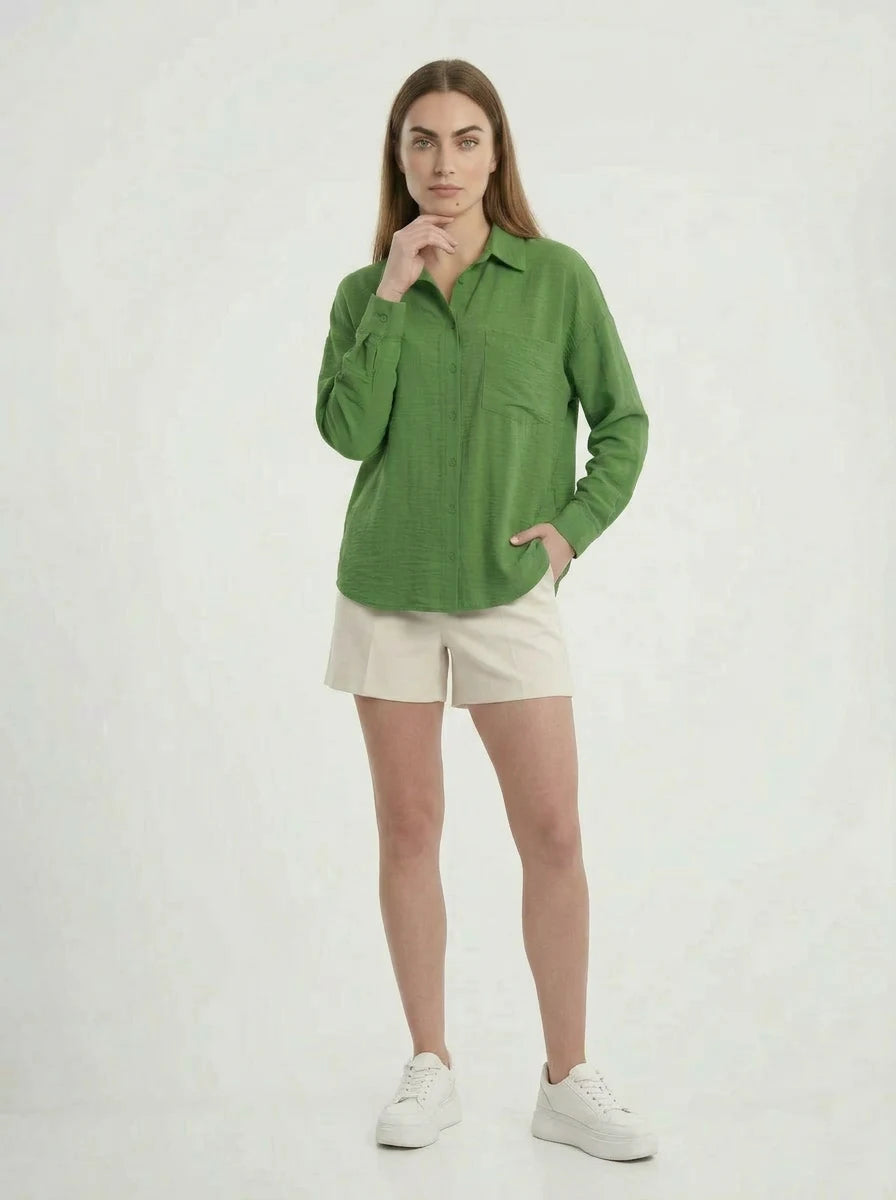 Kadın Tek Cepli Oversize Viskon Gömlek – Renk Seçenekleri 1