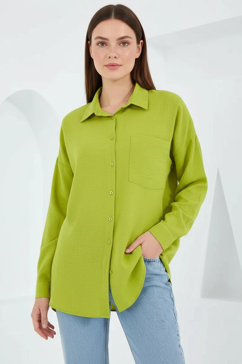 Kadın Tek Cepli Oversize Viskon Gömlek – Renk Seçenekleri 1