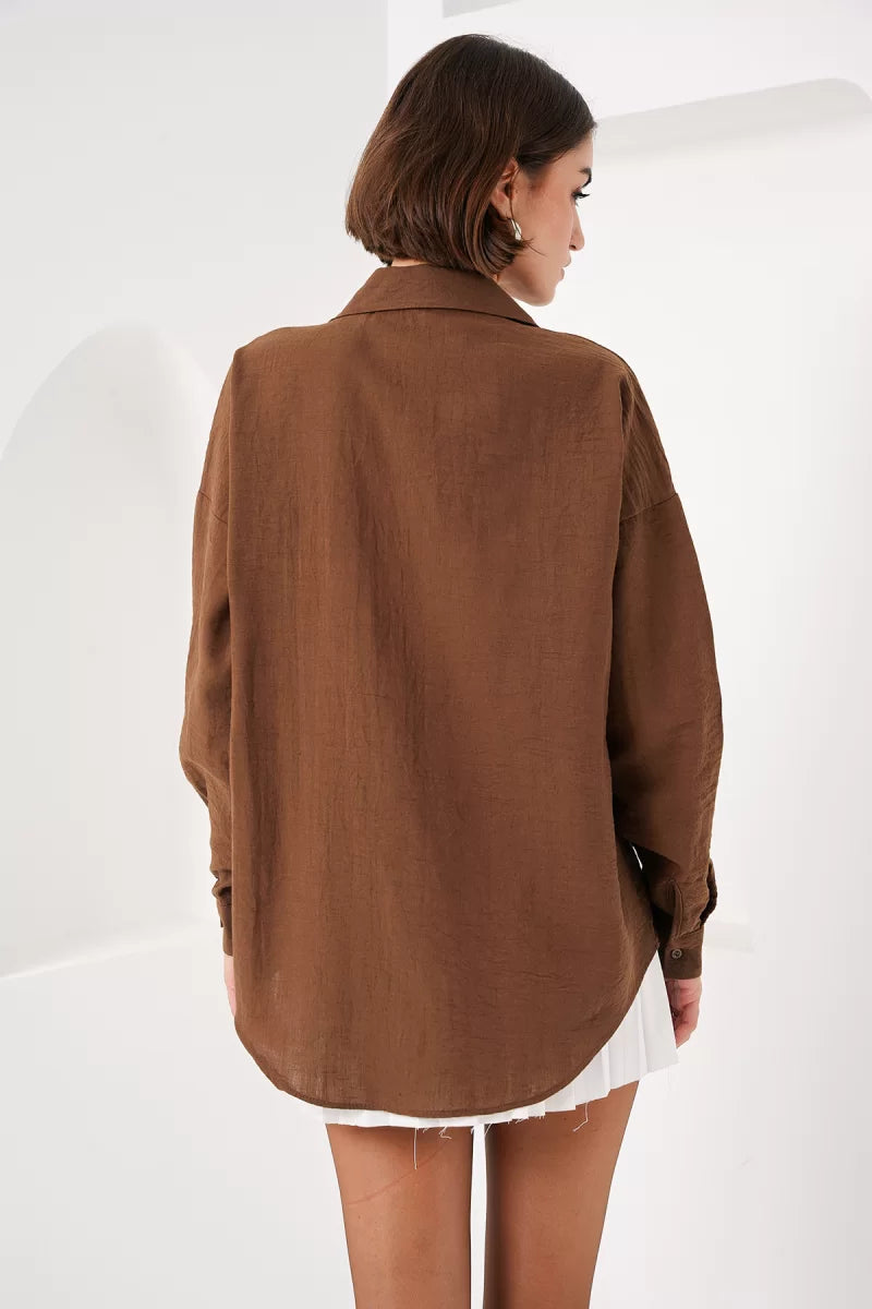Kadın Tek Cepli Oversize Viskon Açık Gömlek
