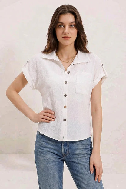 Kadın Kısa Kol Oversize Gömlek