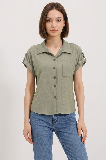 Kadın Kısa Kol Oversize Gömlek