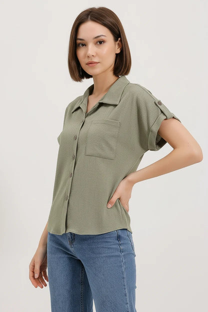 Kadın Kısa Kol Oversize Gömlek