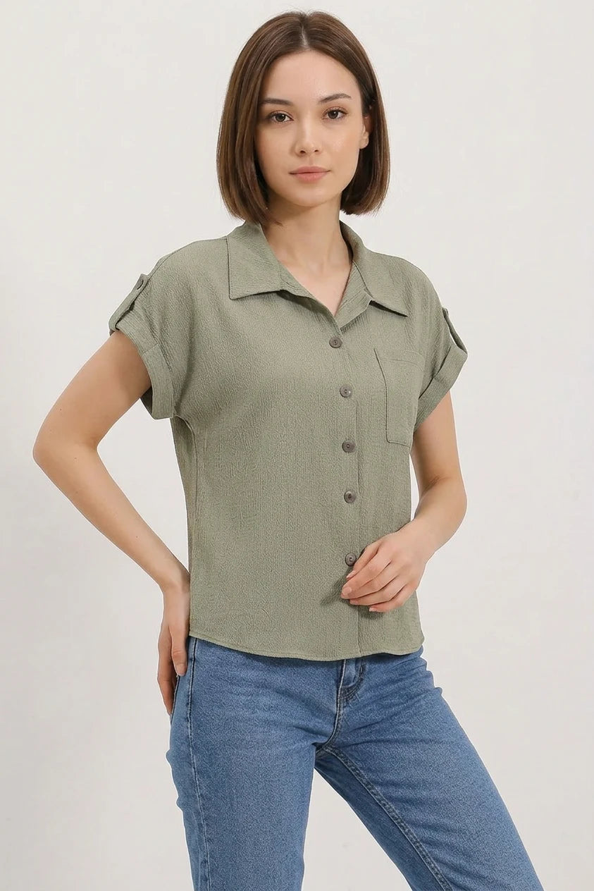 Kadın Kısa Kol Oversize Gömlek
