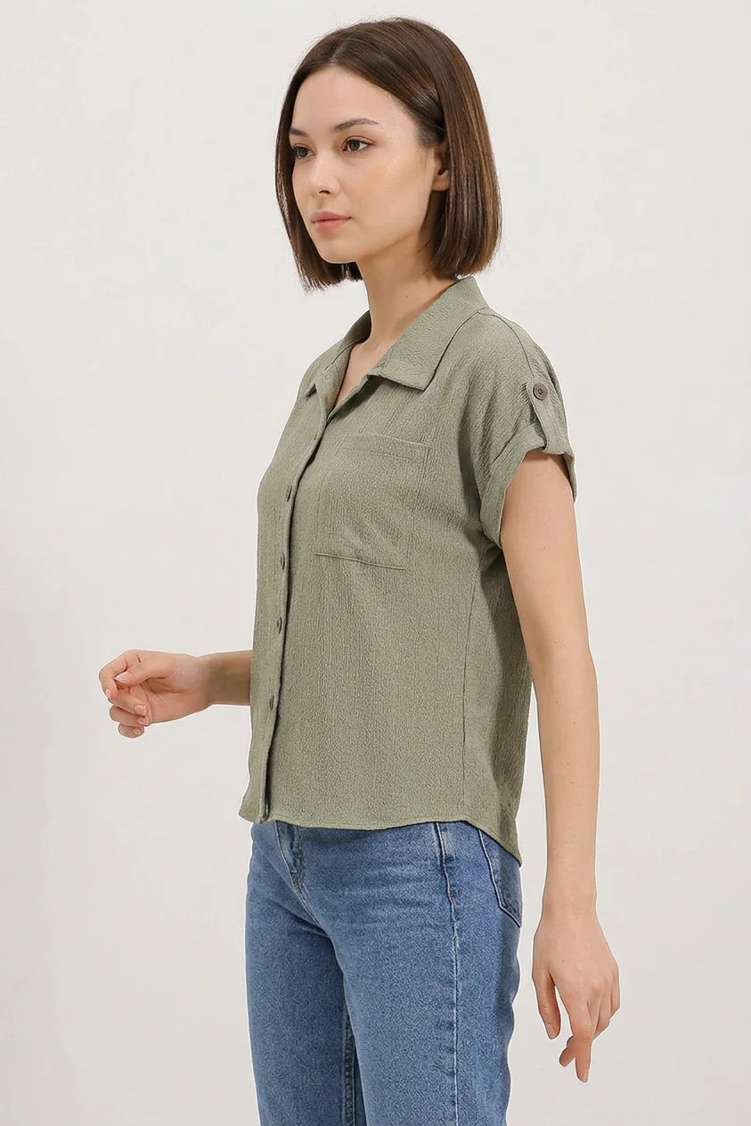 Kadın Kısa Kol Oversize Gömlek